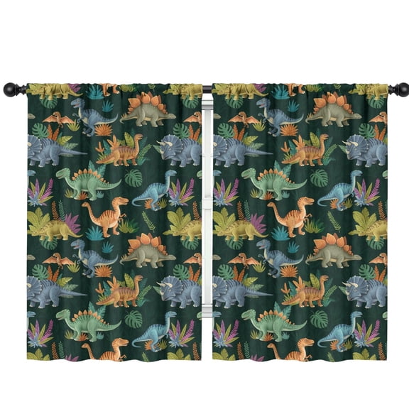 Blackout Kids Curtains,DarkGreen Cartoon Dinosaurs Jungle Pattern Childrens Insulated Curtains Set Of 2,Bedroom Essentials,Toddler Room Decor 42"x63"