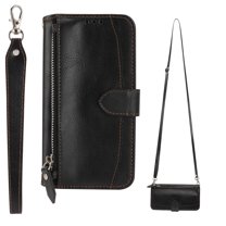 Elehold Zipper Wallet Case for Google Pixel 7 Pro 6.7 inch with Crossbody Shoulder Strap PU Leather Card Slots Kickstand shockproof Magnetic Protective Case for Google Pixel 7 Pro,Black