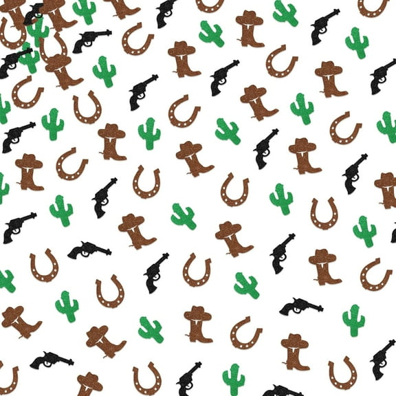 120Pcs Western Party Decorations Confetti for Boys, Glitter Cowboy HorseShoe Cactus Hat and Boot Table Scatters，Western Theme Baby Shower Birthday Wedding Party Decorations Supplies