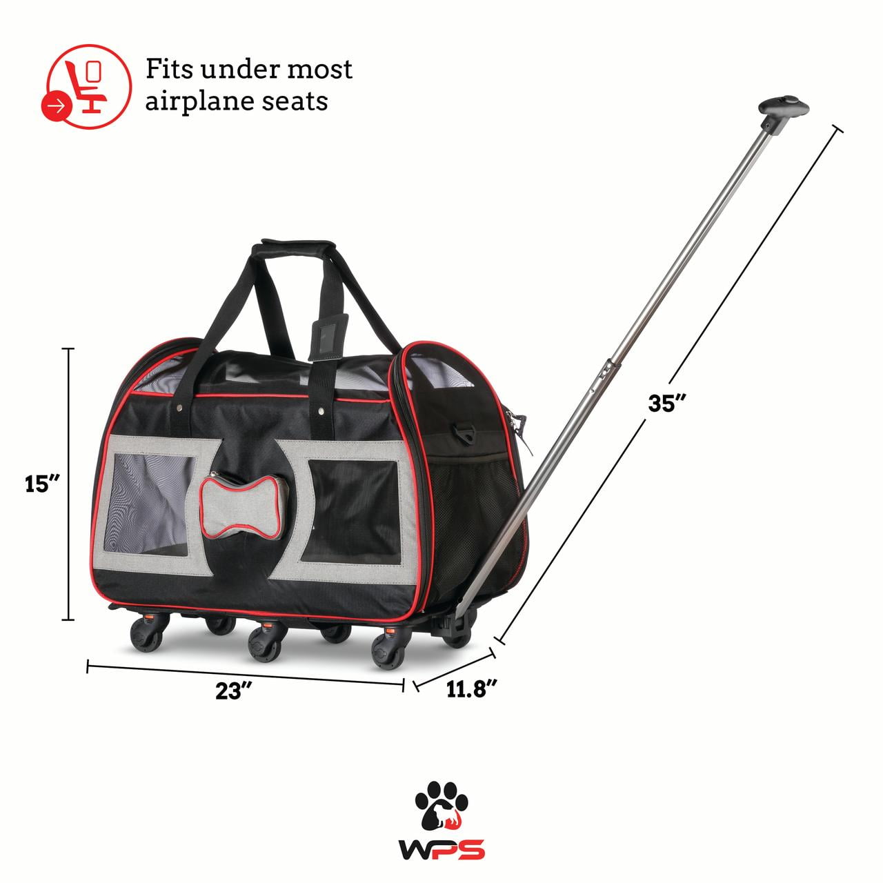 Katziela® Bone Cruiser™ Pet Carrier with Removable Wheels and Handle