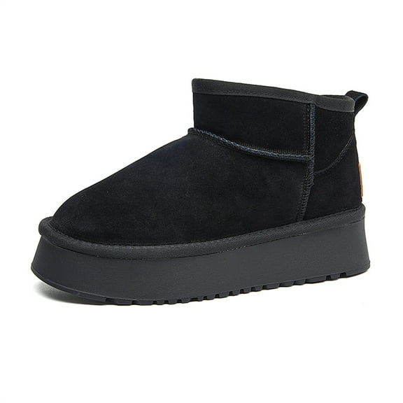 LASUDRAA Womens Suede Platform Boots Classic Winter Ankle Snow Boots Lightweight Anti-Slip Outsole Fuzzy