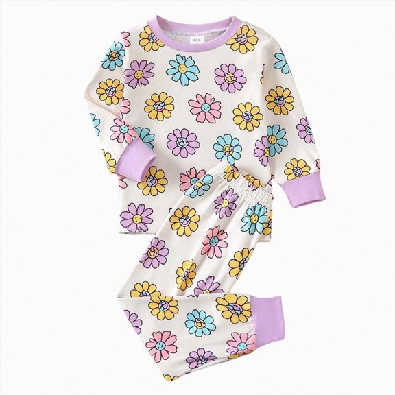 Enyan Baby Girl Outfit 3 6 12 18 24 Months 2T 3T Girl Clothing Set Bowknot Printed All-over Sweatshirt Joggers Set,2-3 Years