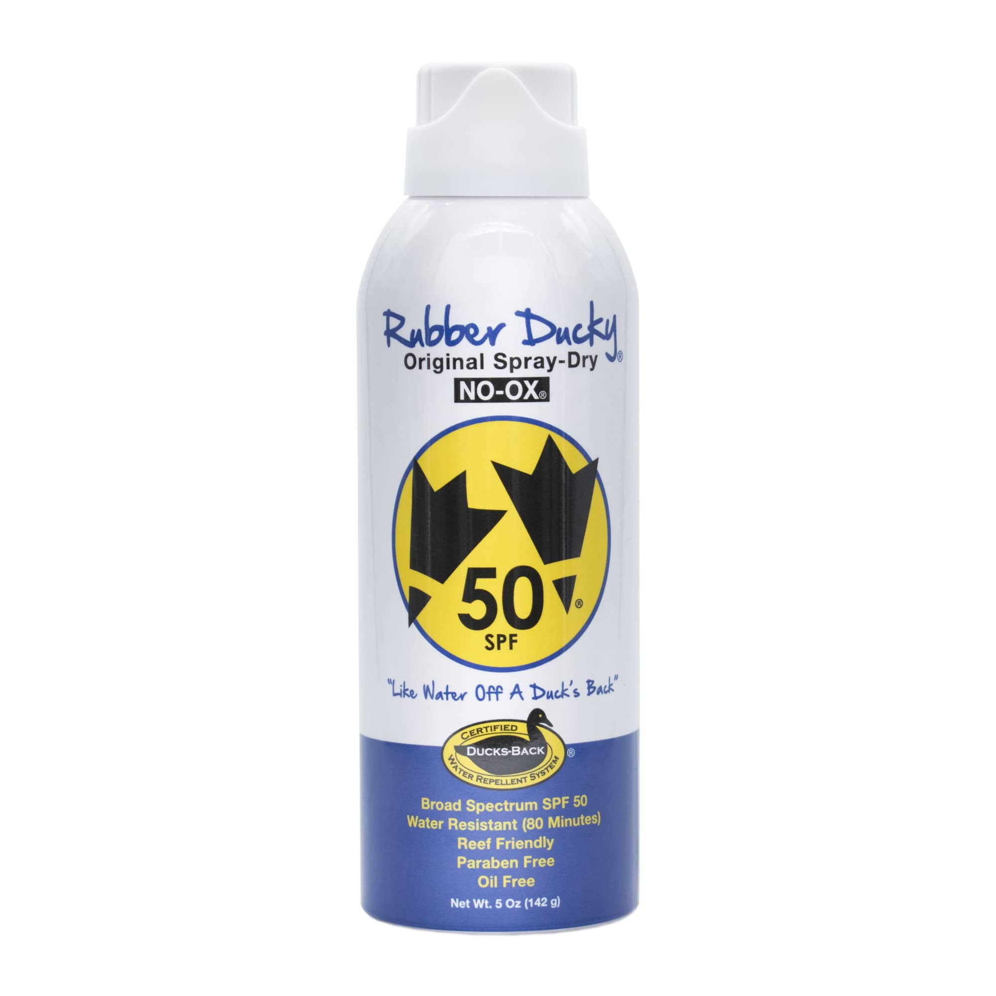 Rubber Ducky SPF 50 Traditional Spray-Dry Sunscreen for Face and Body, Oil-Free, Oxybenzone-Free, Octinoxate-Free (NO-OX) 8 hr Water Resistant - 5 Ounce Spray