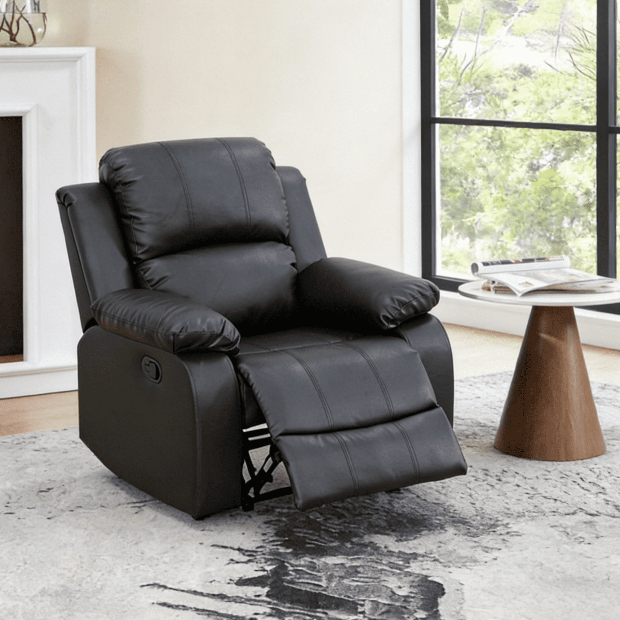 Gewnee PU Manual Recliner Chair,Single Sofa Recliners,Adjustable Backrest,Comfort Lazy Chair for Living Room,Bedroom.Black