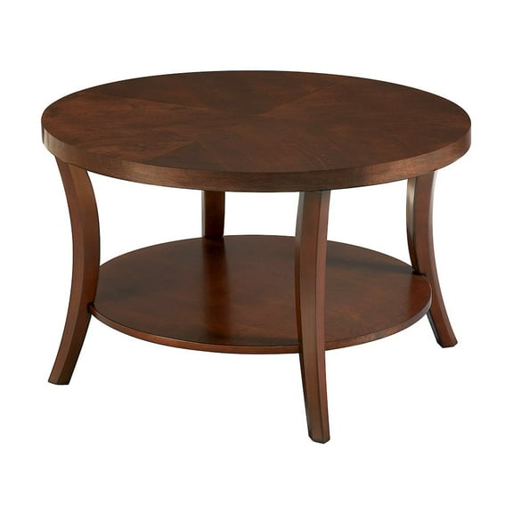 Charleston Round Coffee Table with Shelf in Espresso Wood Finish