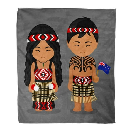KDAGR 58x80 inch Super Soft Throw Blanket Maori New Zealanders in National Dress Flag Man and Woman Traditional Costume Home Decorative Flannel Velvet Plush Blanket