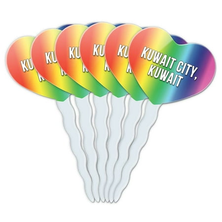 Kuwait City Kuwait Heart Love Cupcake Picks Toppers - Set of 6