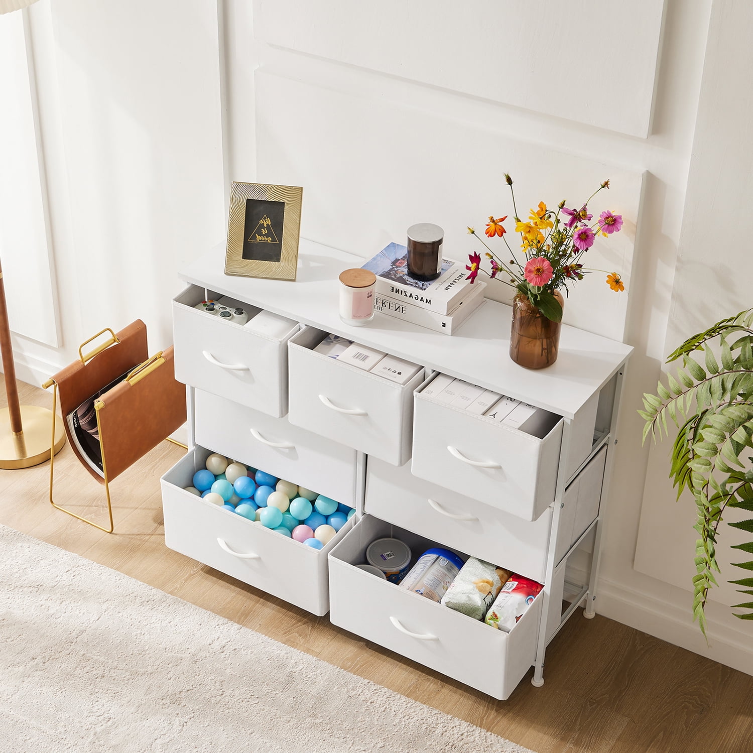 JIOABL Dressers with 7 Fabric Drawers, White