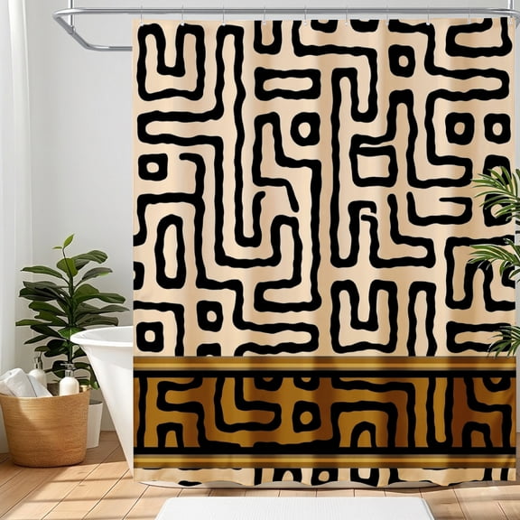 Amarainy Abstract Geometric Shower Curtain 72x72 Inch, Modern Bathroom Decor, Black White Maze Pattern Polyester Fabric Shower Curtain, Waterproof Bath Curtain