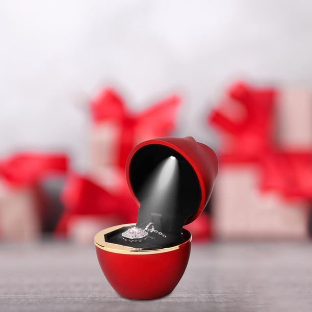 Caja de anillos con forma de rosa LED, Cajas de Regalo románticas con luz, exhibición de joyería, almacenamiento de baratijas para propuesta, boda del , Rojo