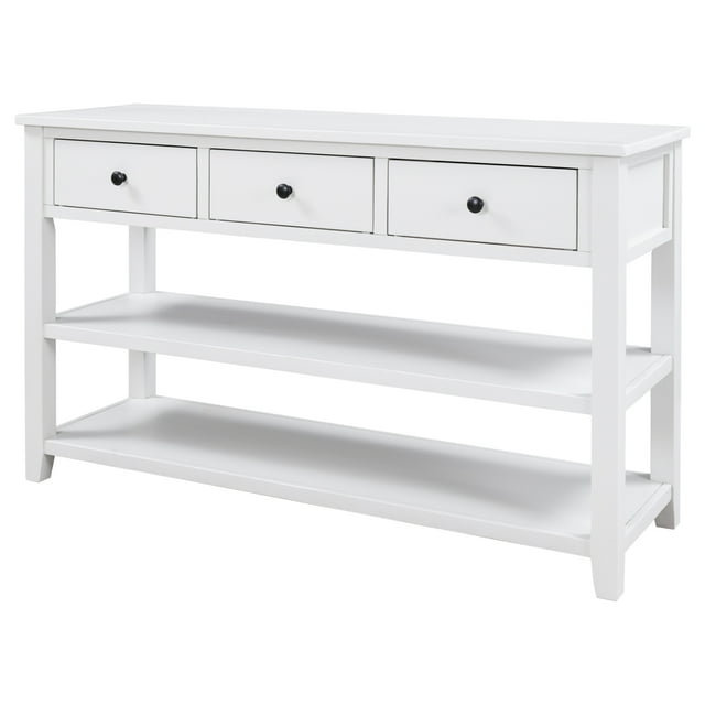 50 Inch Mid-Century Console Table with 3 Drawers & 2 Shelves, Retro Sofa Table Solid Wood Frame for Entryway, Living Room, Hallway