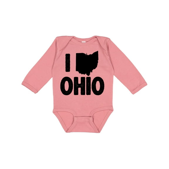 Inktastic I Love Ohio with State Silhouette Boys or Girls Long Sleeve Baby Bodysuit