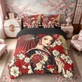 thumbnail image 3 of Manfei Anime Geisha Bedding Comforter Set for Girls, Floral Umbrella Queen Bedding Sets, Black Red White, Black Reversible7 Pieces, 3 of 6