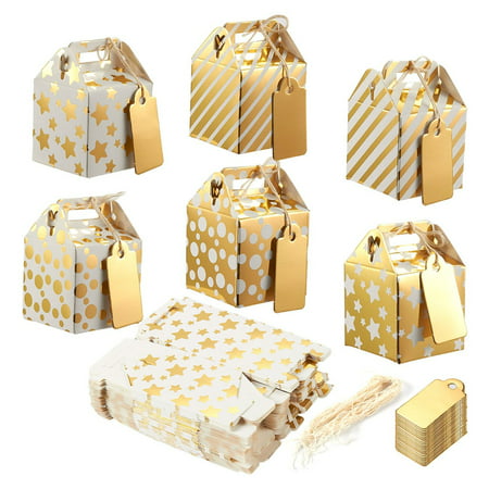Pack of 36 Mini Paper Treat Boxes - Gable Favor Boxes, Fun Party Play Goodie Boxes, 3 Dozen Bright Golden Birthday Party, Shower Loot Gift Boxes, 6 Designs, 2 x 2 x 2 (Best Classroom Birthday Treats)
