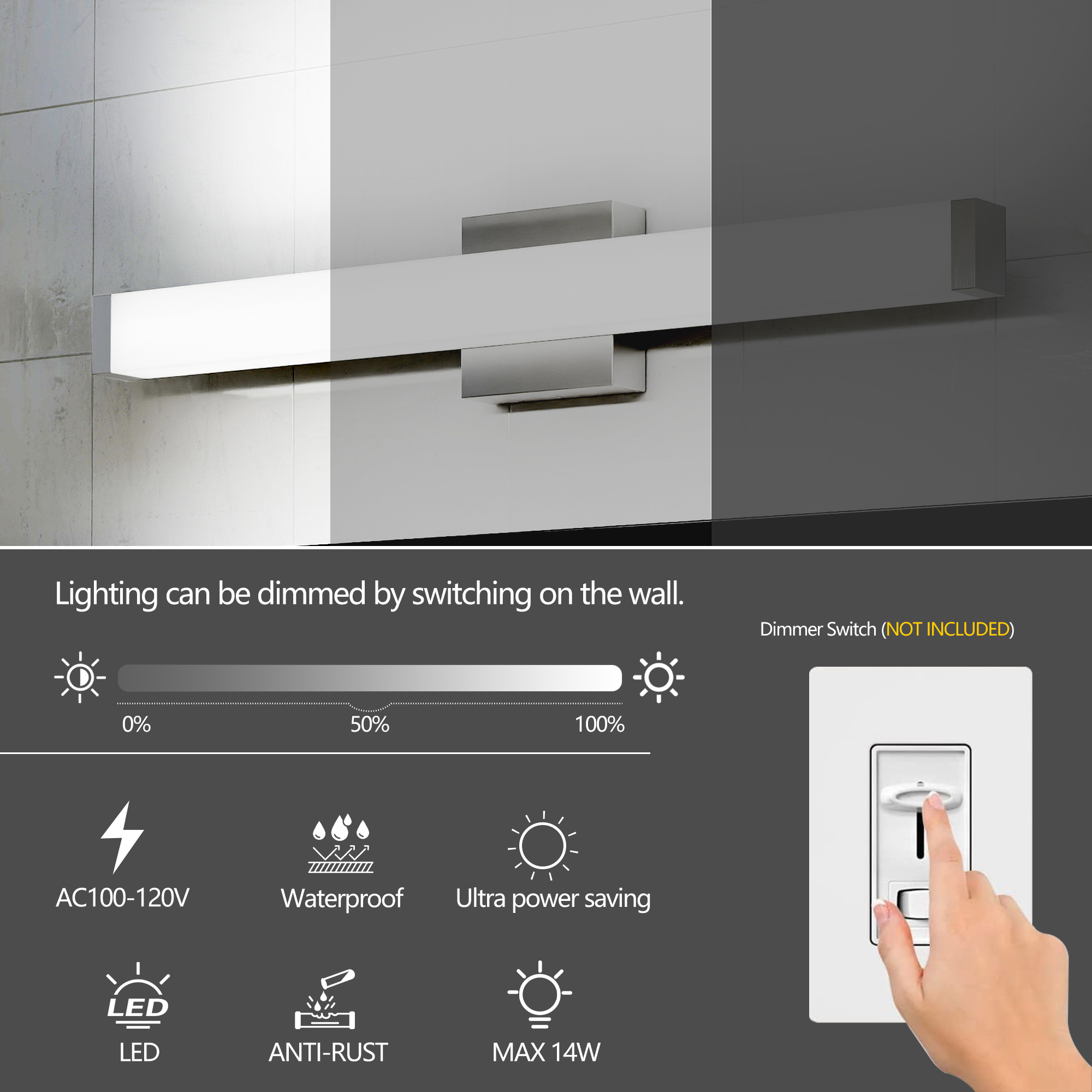 Leumius 25" Bathroom Vanity Light, Over Mirror Bathroom Vanity Light for Mirror Shower Bathroom Hallway Porch Chrome