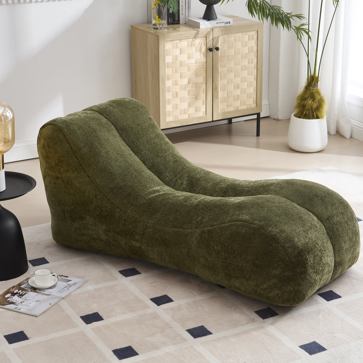 Relaxing Olive Green Bean Bag Sofa Chair for Adults with Comfortable Polyester Filling