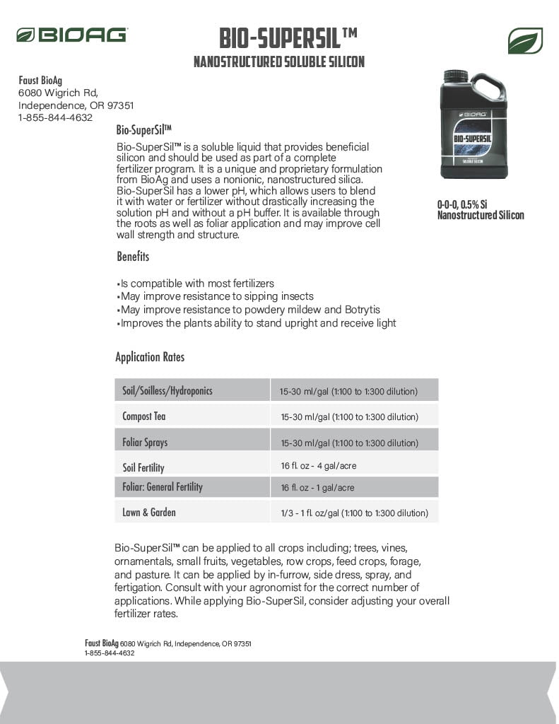 Bio-Supersil Soluble Liquid - Contains Beneficial Silicon For Plant Health - 32 fl oz Bottle by Bio Ag