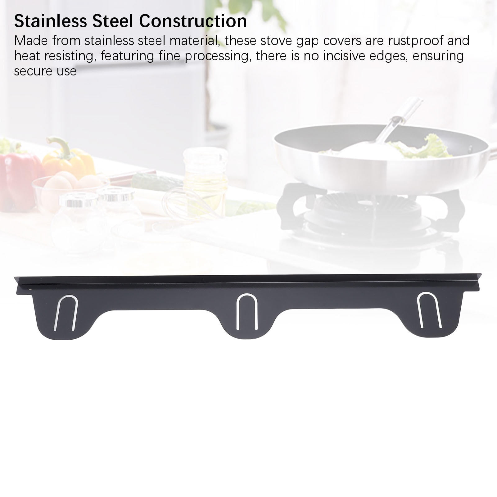 BIMZUC 2‑Pack Stainless Steel Stove Gap Covers – 59.5 × 8 cm Black, Heat‑Resistant, Dust‑Free Kitchen Counter Protector