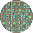 thumbnail image 1 of Ahgly Company Machine Washable Indoor Round Abstract Turquoise Blue Contemporary Area Rugs, 7' Round, 1 of 4