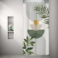 thumbnail image 2 of Small Stall RV Sage Green Boho Leaves Shower Curtain Half Abstract Mid Century Arch Minimalist Modern Geometric 36Wx72H Inch Gold Sun Fabric Decor Bathroom Polyester Waterproof 7 Pack Hooks, 2 of 6