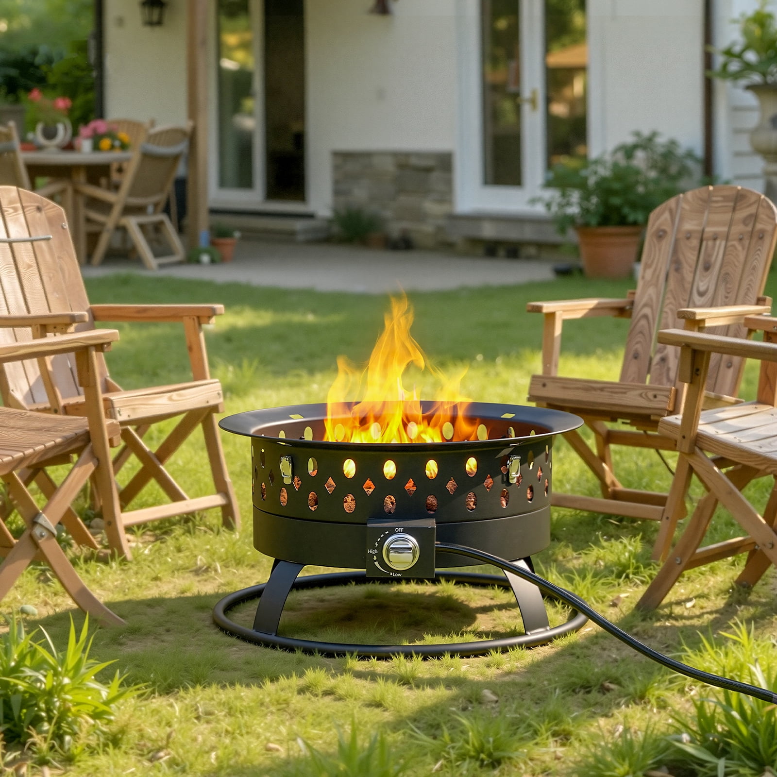 24 Inch Portable Propane Fire Pit, Gas Smokeless Fire Pit with Lid
