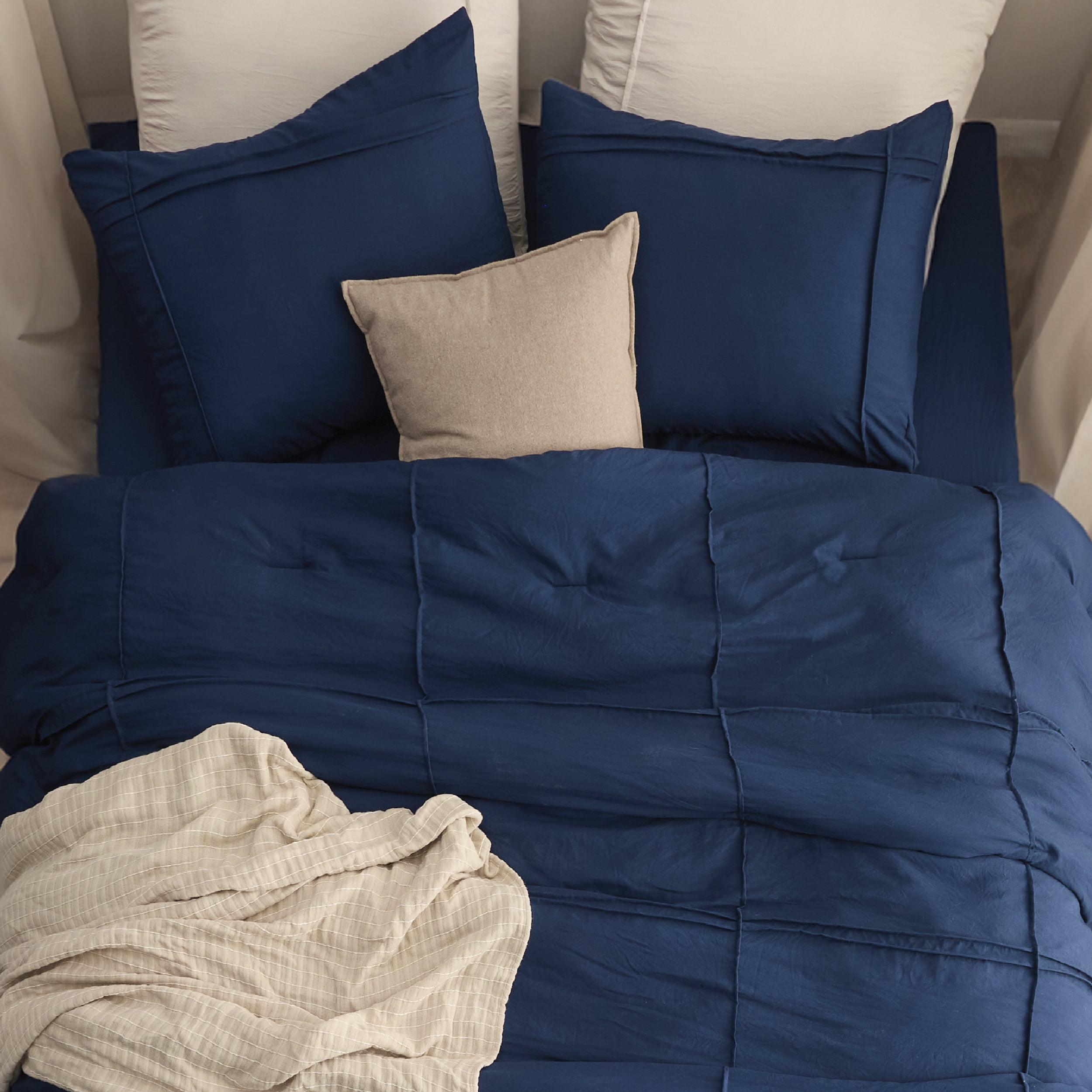 Cozy Comfort Queen Comforter Set with Sheet - 4 Pieces Soft Navy Blue Bedding Sets, Grid Pinch Pleat, All Season Lightweight Fluffy Bed Set