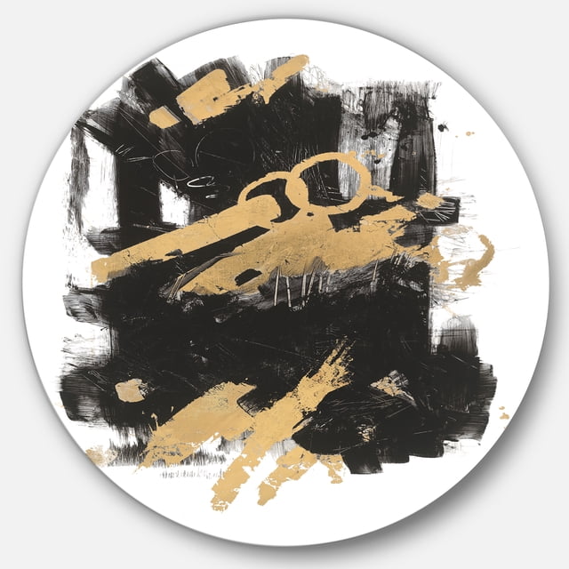 Designart 'Gold and Black drift I' Glam Metal Circle Wall Art