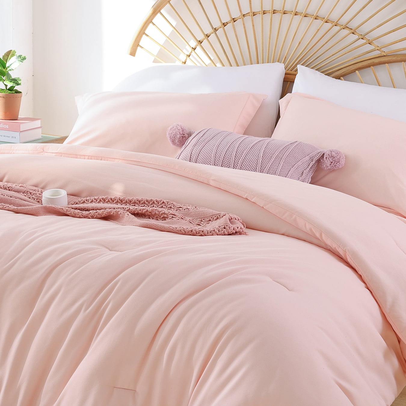 SPRINDAY Queen Comforter Set For Adult, 3 Piece Blush Red Comforter Sets & Bedding For All Season