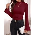 thumbnail image 3 of PRETTYGARDEN Womens Long Sleeve Shirts Fall Bell Sleeve Mock Turtleneck Ribbed Going Out Tops Casual Ruched Y2K Clothes, 3 of 8