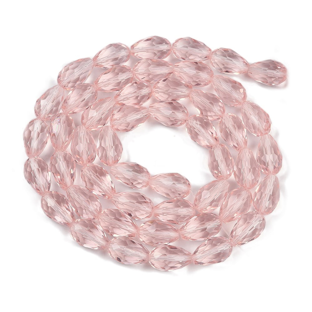 Transparent Glass Beads Strands Faceted Teardrop Misty Rose 8x6mm Hole: 1.2mm about 65~67pcs/strand 20.08 inch(51cm)