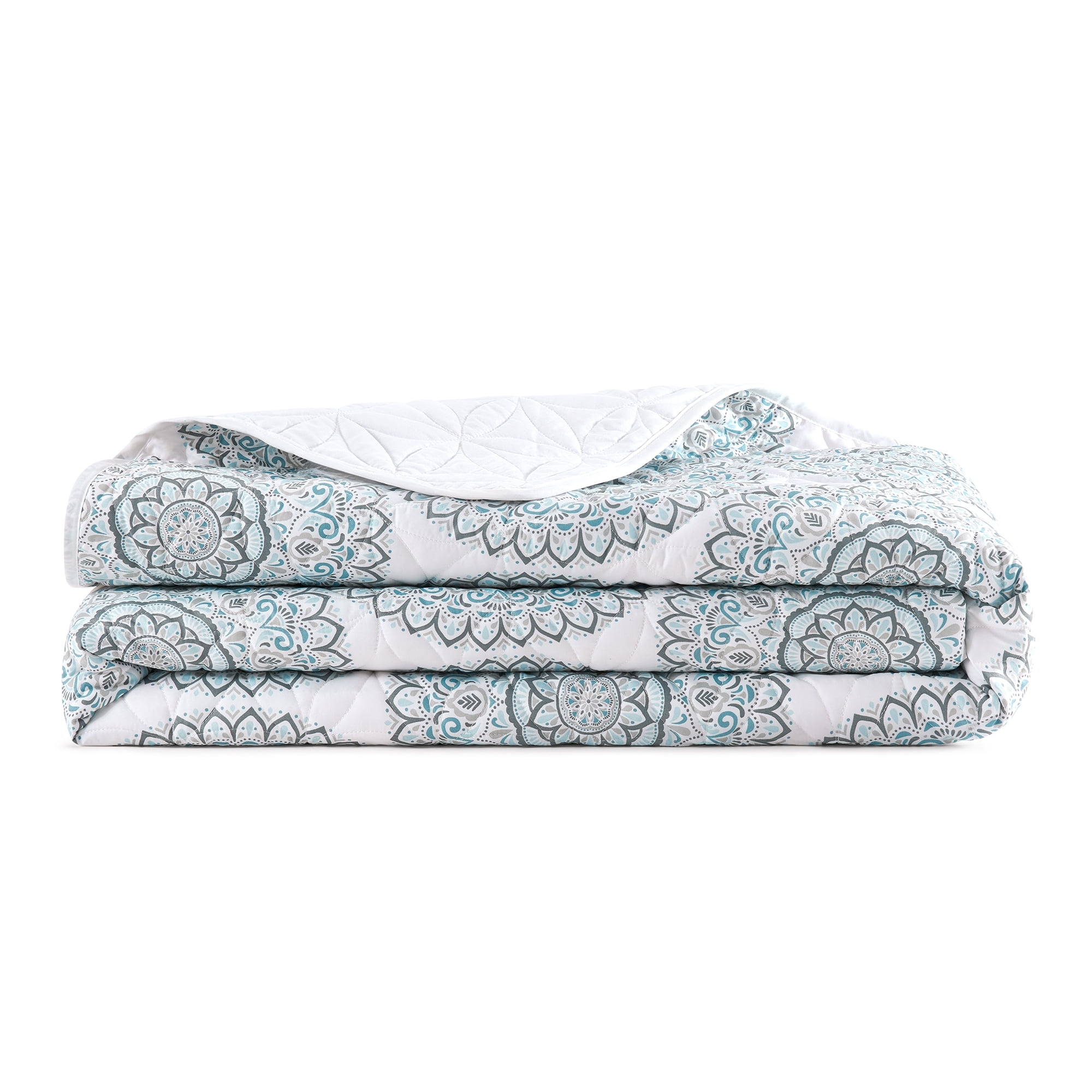 GAIAM Microfiber Quilt - Plain Weave, Soft Brushed Finish, Lightweight & Easy Care, Printed- Full/Queen Mandala Blues