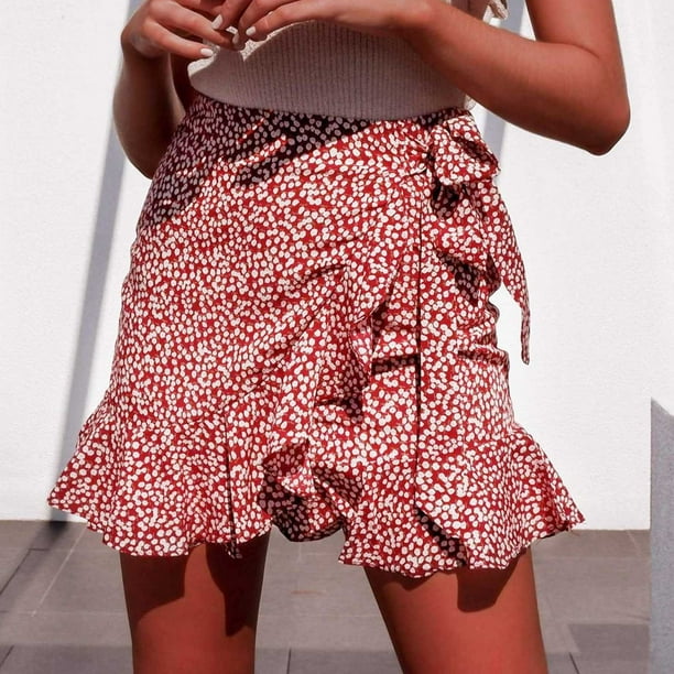 Snorda Skirts Fashion Women Casual Print Ruffles A-Line Pleated
