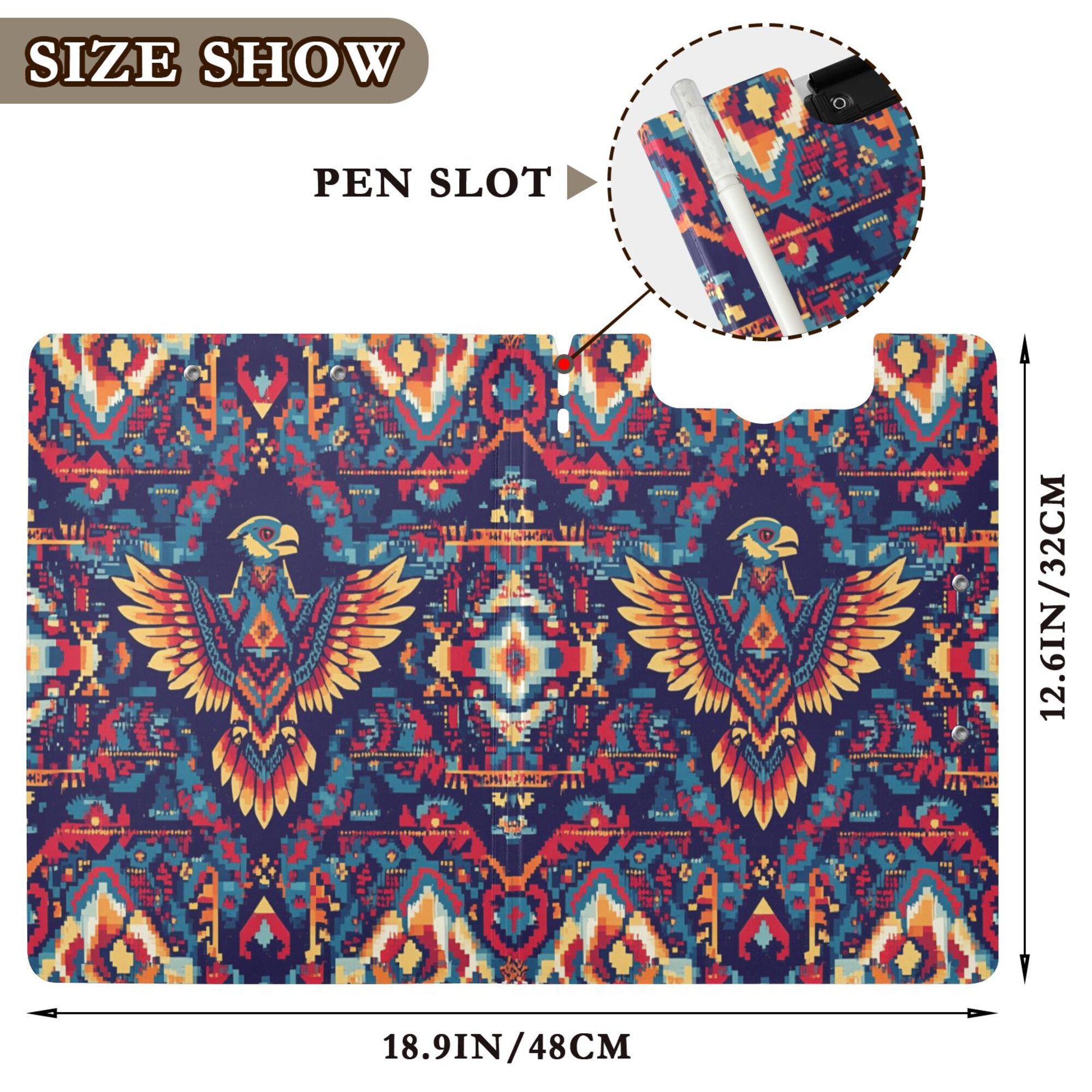 FORMRS A4 Clipboard Folder with Pen Holder Horizontal Foldable School Office Binder, Geometric Eagle
