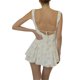 thumbnail image 4 of Mujer Ruffle de una sola pieza Mini Vestido con Floral sin mangas Botón Corto, 4 of 5