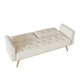 thumbnail image 3 of Velvet Nail Head Sofa Bed with Throw Pillow Beige, 3 of 5