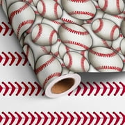 Altarho Reversible Baseball PriNst Wrapping Paper Roll For Boys Girls Men Women - Sports Ball and Baseball Texture Gift Wrap Sheets for Birthday Party Fathers Day Wrapping Supplies