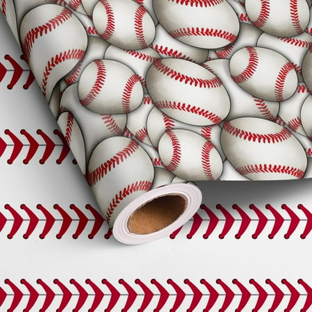 Altarho Reversible Baseball PresNok Wrapping Paper Roll For Boys Girls Men Women - Sports Ball and Baseball Texture Gift Wrap Sheets for Birthday Party Fathers Day Wrapping Supplies