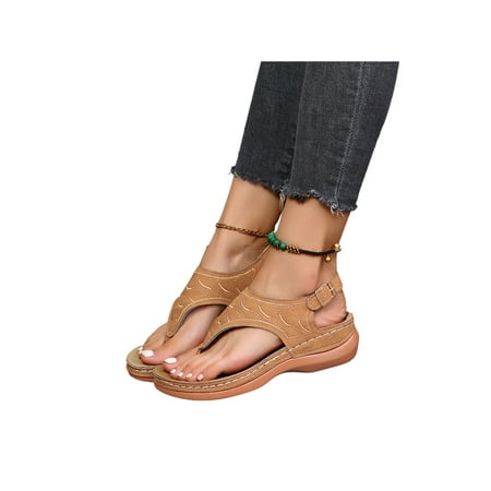 

Lacyhop Womens Comfortable Wedge Sandals with Arch Support Summer Flip Flops Platform Shoes Size 5-10.5 Brown Tag40=US 8.5