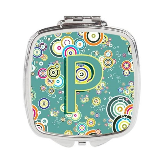 Letter P Circle Circle Teal Initial Alphabet Compact Mirror