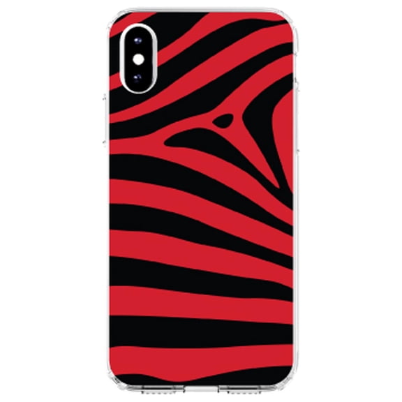 DistinctInk Clear Shockproof Hybrid Case for iPhone XR (6.1" Screen) - TPU Bumper, Acrylic Back, Tempered Glass Screen Protector - Black Red Zebra Skin Stripes