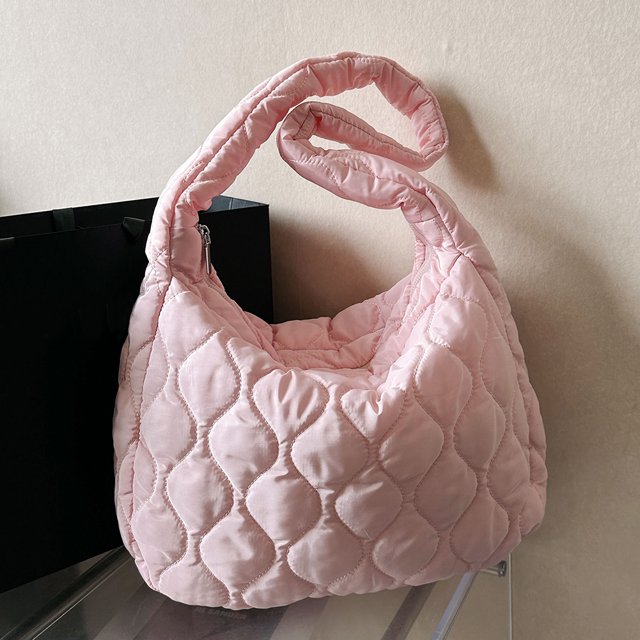 Bolso de hombro acolchado para mujer Bolso acolchado suave informal Bolso de compras de viaje (rosa)