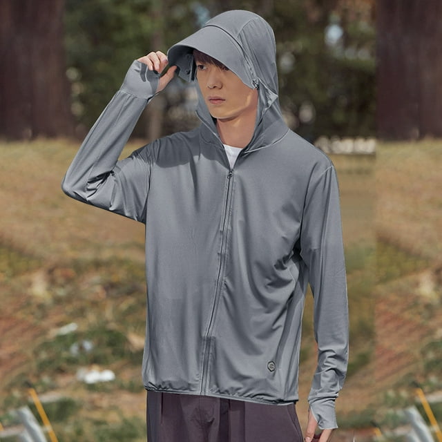 Mceream Chandail à Capuchon de Protection Solaire Upf 50+ pour Hommes à Fermeture Éclair Complète à Manches Longues Léger Chandail de Performance à Manches Longues pour la Pêche et la Randonnée Grande Taille Manteau Abrigo Hombre Gris Foncé TTTTG