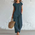 thumbnail image 6 of NMMUED Summer 2 Piece Sets for Women Side Button Shirts Wide Leg Pants Outfits Resort Wear Lounge Matching Suits Navy XXL, 6 of 6