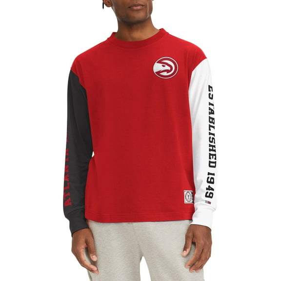 Men's Tommy Jeans Red Atlanta Hawks Richie Color Block Long Sleeve T-Shirt