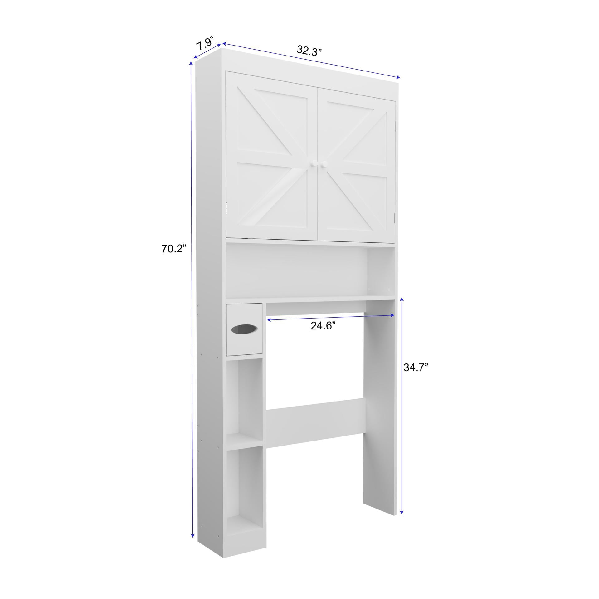 Over-the-Toilet Storage Cabinet, 2-Door Farmhouse Space-Saving Bathroom Rack for Restroom, Laundry, White