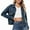 Dark Blue, variant on Female Basic Button Down Stretch Fitted Long Sleeves Denim Jean Jacket Dark Blue L
