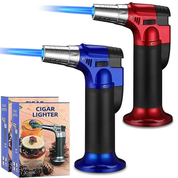 2 Pack Torch,Butane Torch Refillable,KitchenTorch for Cooking with Safety Lock & Adjustable Flame for BBQ,Creme Brulee,Baking,Crafts(Butane Gas not Included) (Red/Blue)