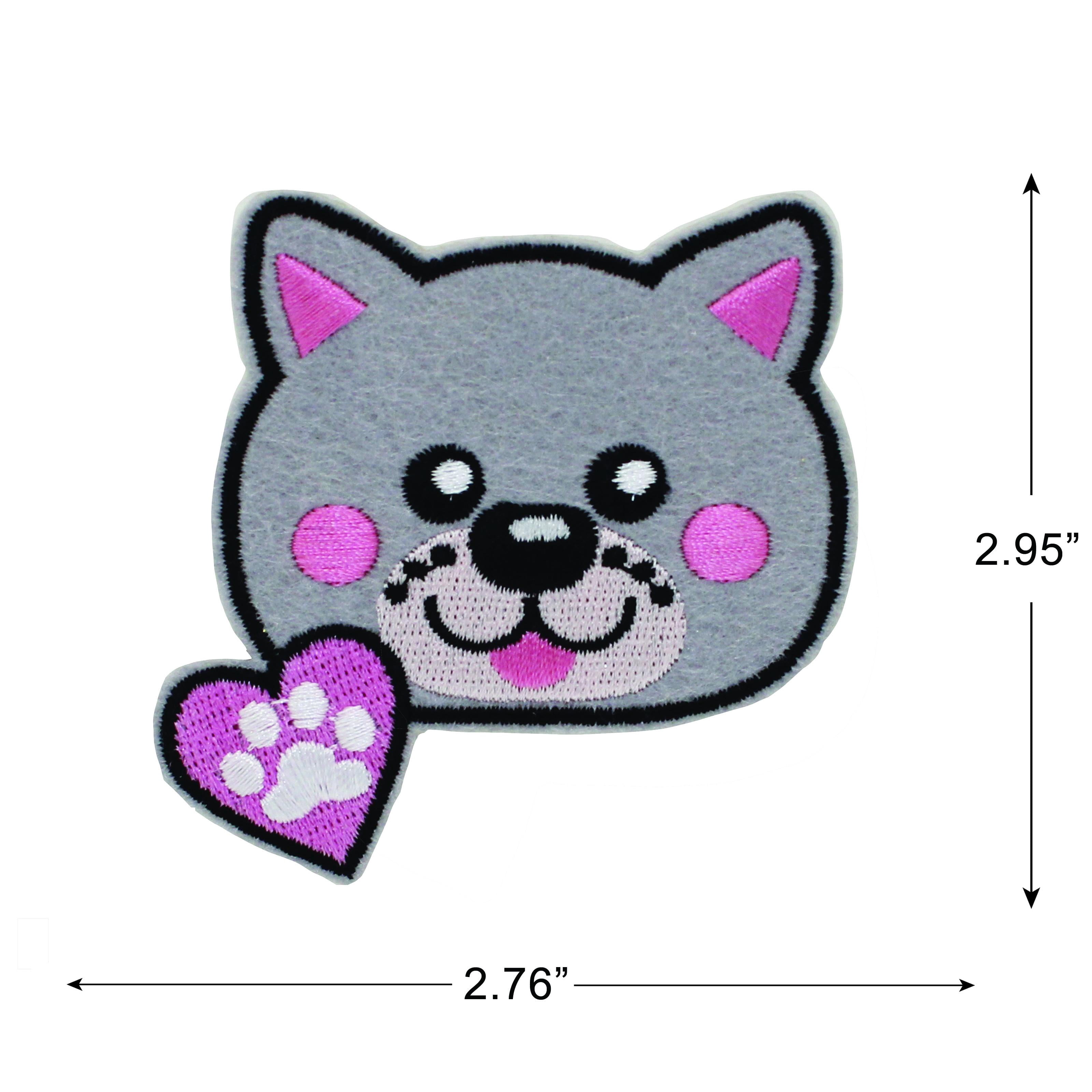 (3 pack) Gwen Studios Embroidered Pink and Gray Cat Iron-on Patch Applique, 2.7" x 2.95"
