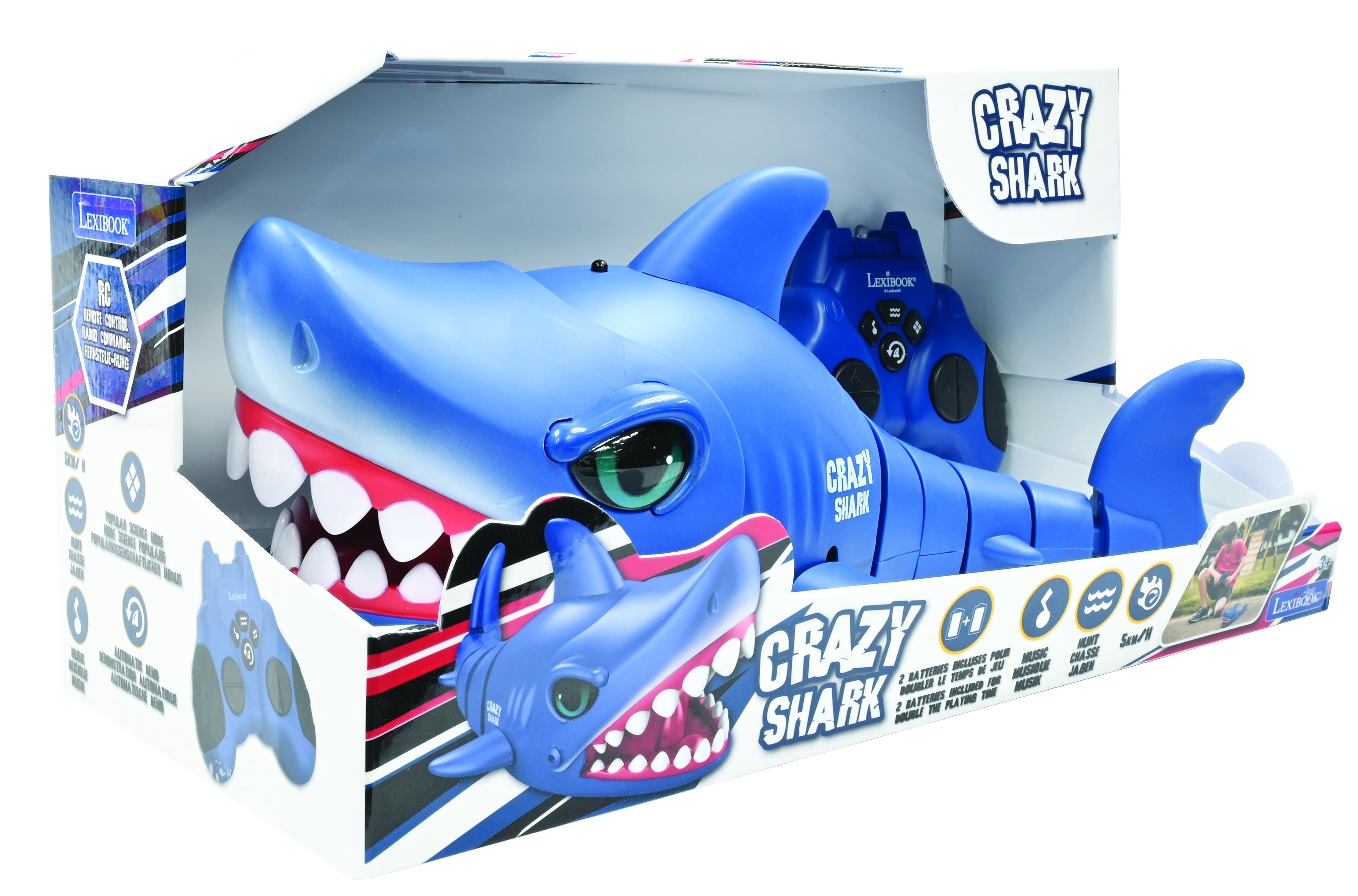 Lexibook - Crazy Shark - Remote Control Shark, Up to 5 Km/h (3mph), Automatic Hunt and Dance Modes, Programmable, Music Effects, Blue