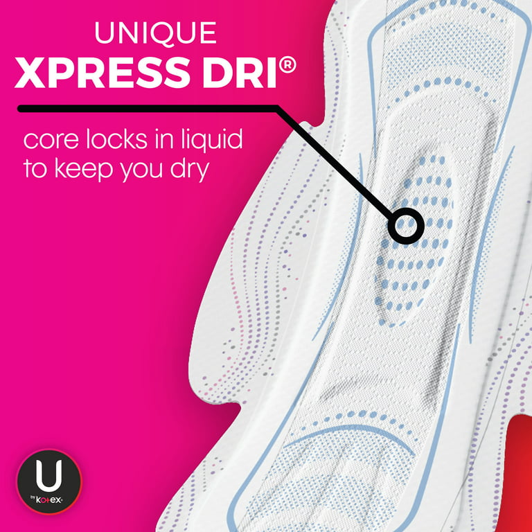 U by Kotex Teen Ultra Thin Feminine Pads with Wings, Extra Absorbency,  Unscented, 42 Count 